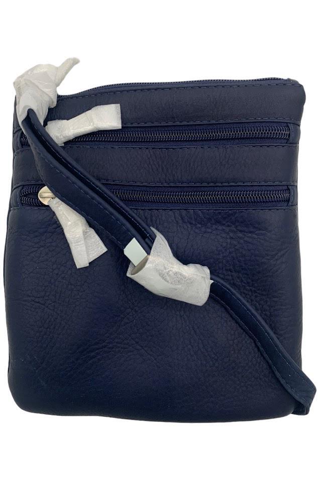 Кожаная мини-сумка Le Donne через плечо на двух молниях темно-синего цвета 7390₽