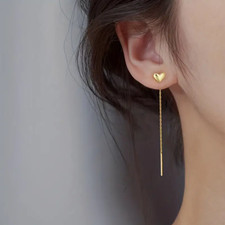 Golden Heart Chain Dangle Earrings Elegant Titanium Steel 18K Gold Plated Women