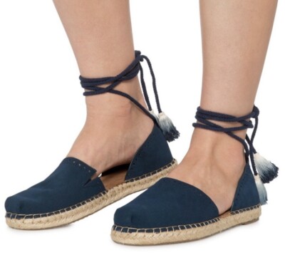 TOMS Womens Katalina Suede Lace Up Espadrille Flats Shoes Navy Blue Sz 