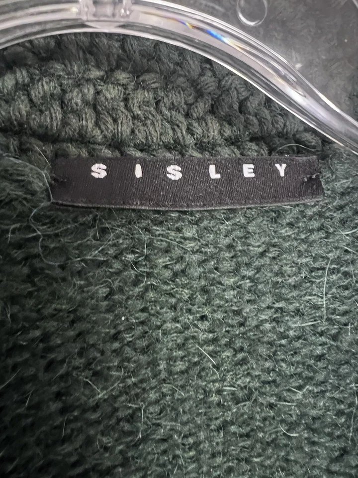 Suéter Cárdigan Sisley Verde Crochet Corbata Frontal Pequeño S Alpaca Foto 4 de 4