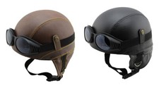 Motorradhelm Chopper Retro Vespa Mofa Motorrad Jet Helm Leder Classic + Brille 