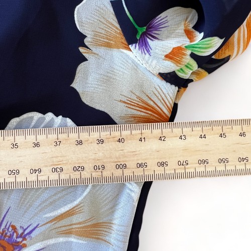 REVERSE Sheer Wrap Dress Womens Plus Size L Navy Blue Floral Print Lined - Picture 12 of 16