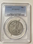 1938 D Walking Liberty Silver Half Dollar 50C PCGS F 12