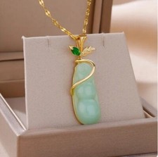 Delicate minimalist green natural stone gold pendant on 45cm necklace chain sale