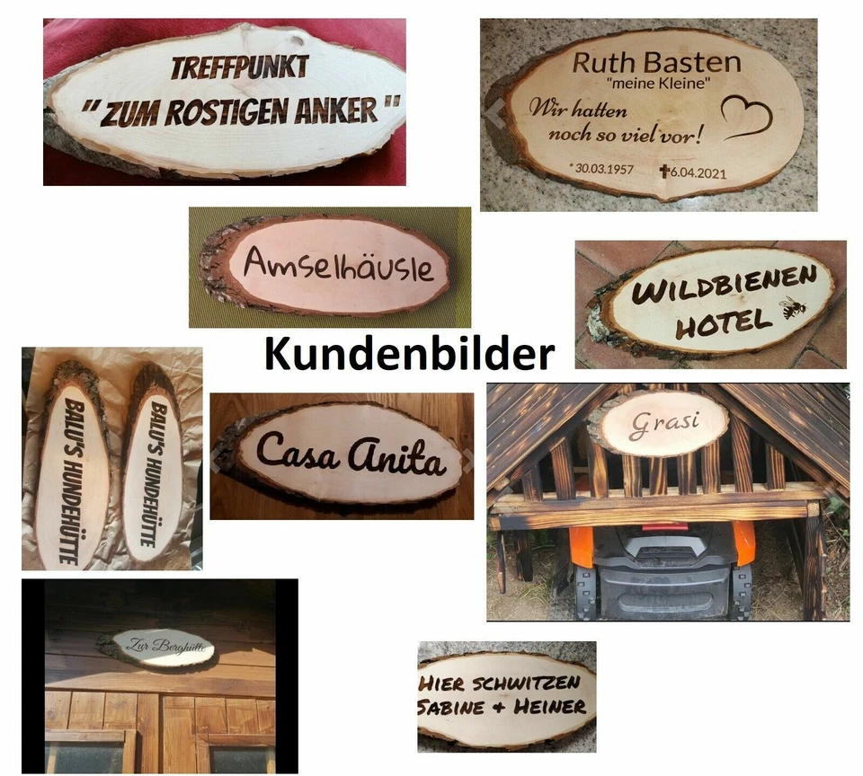 Schild personalisiert aus Holz mit Gravur selbst gestalten Baumscheibe bis 90cm - Bild 3 von 4