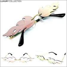 EXAGGERATED Retro PARTY Club Rave SUN GLASSES Funky Fire Flame Shape Pink Lens