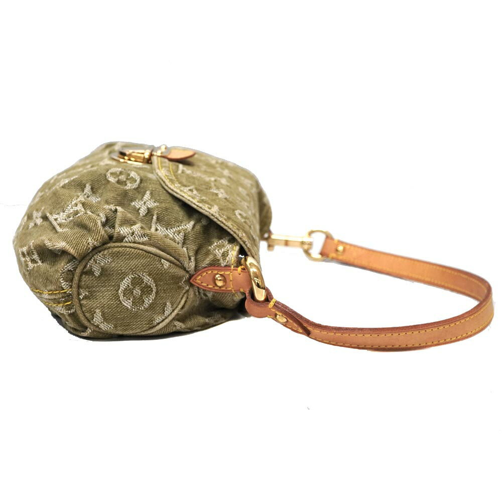 Rare LOUIS VUITTON Mini Pleaty Monogram Denim Khaki Shoulder Hand  