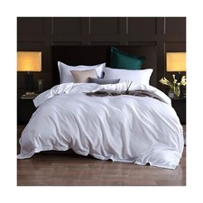 1000 Thread Count Full/Queen Duvet Cover 100 Egyptian Cotton White Solid Lon...