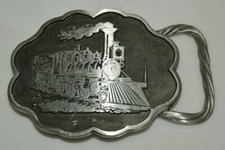 Vintage Large Train Engine Locomotive Ornate Pewter Belt Buckle Rare MINTY