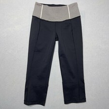 Lululemon Crop Leggings Women 4 Striped Waist Ruched Hem Black Yoga Athleisure