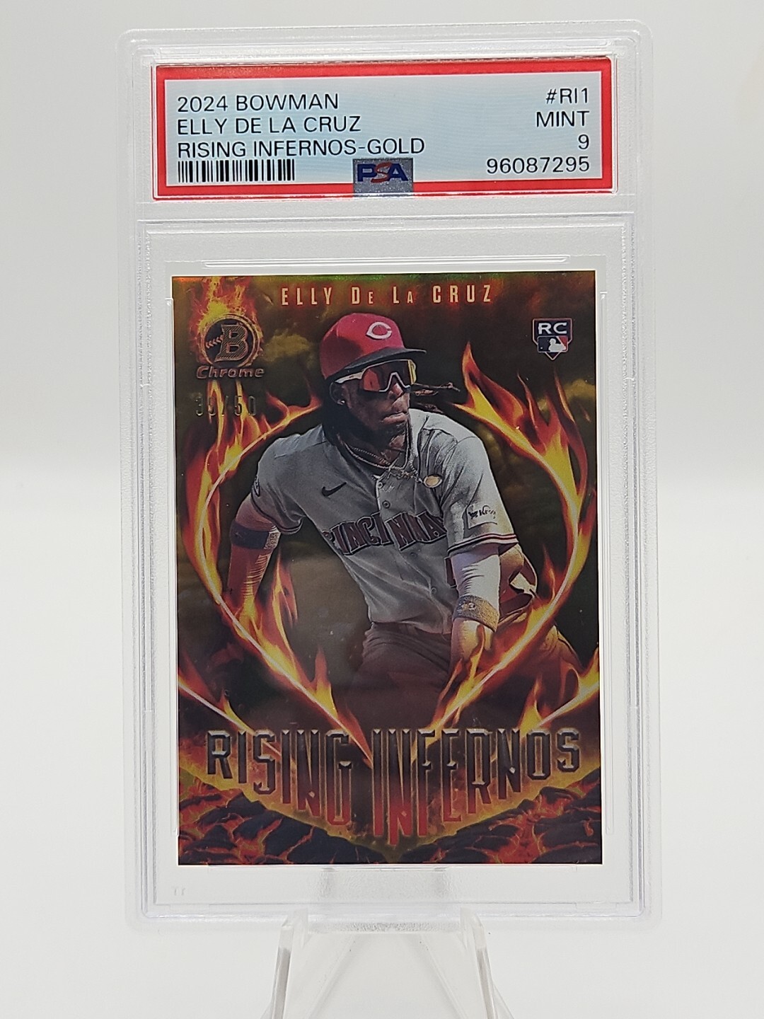 Elly De La Cruz 2024 GOLD-Bowman Rising Infernos🔥 RC #R1-1  PSA 9 MINT /50