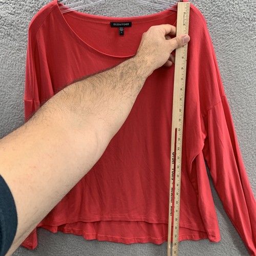 Eileen Fisher Women’s Coral Red Dolman-Sleeve Scoop Neck Tunic Top Blouse Size L - Picture 3 of 10