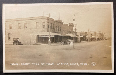 No 9 North Side of Main Street Cody Wyoming RPPC ca1923 Wesley Andrew's Inc