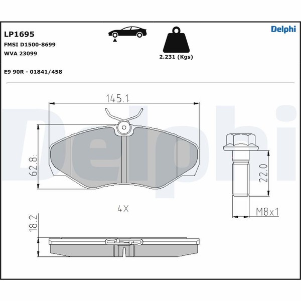 Delphi LP1695 Bremsbelagsatz, Scheibenbremse FüR Nissan, Opel, Renault, Vauxhall-image