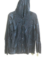 Fresh Produce L/S Cotton Pearl Snap Up Paisley Hooded Top Women's M USA Made