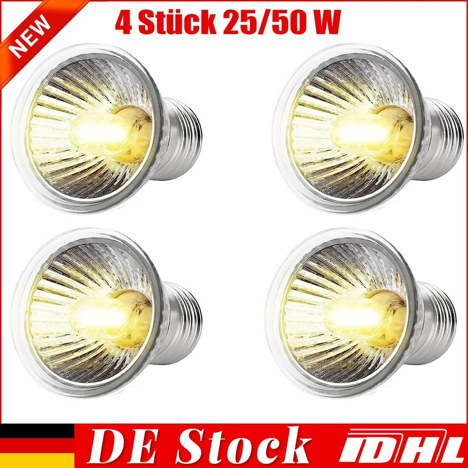 4x UVA UVB Reptilien Schildkröten Wärmelampe Heizlicht Terrarium Lampe 25W/50W - Bild 2 von 4