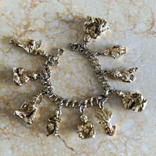 Vintage Gold Plated Figural 10 Sculptural Charms Bracelet