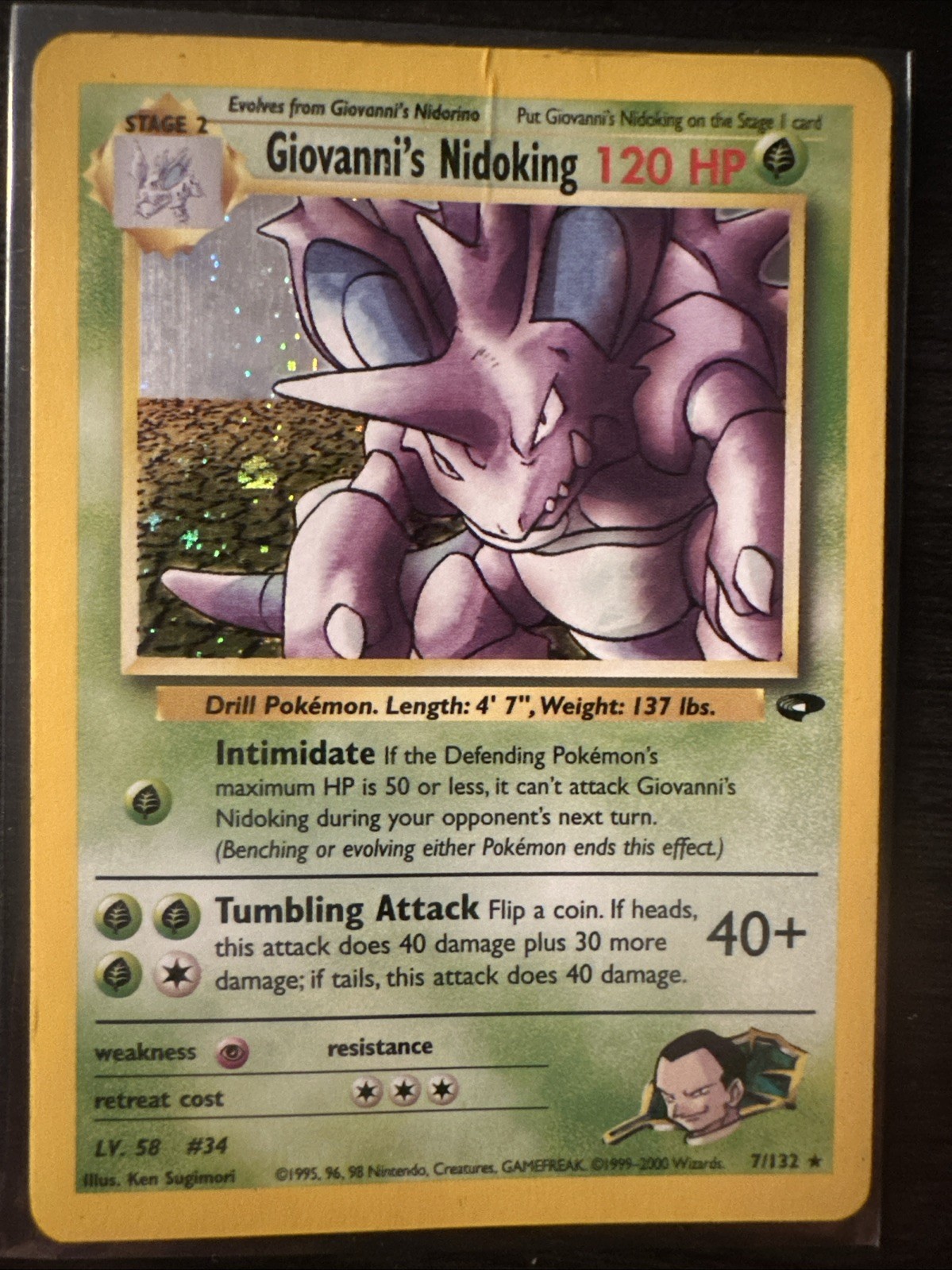Pokémon TCG Rare Giovanni's Nidoking Gym Challenge Holo Card 7/132 MP