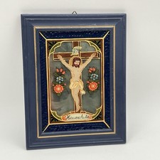 Vintage German Reverse Glass Gold Gilt Religious Blessing Wall Art Irni Crucifix