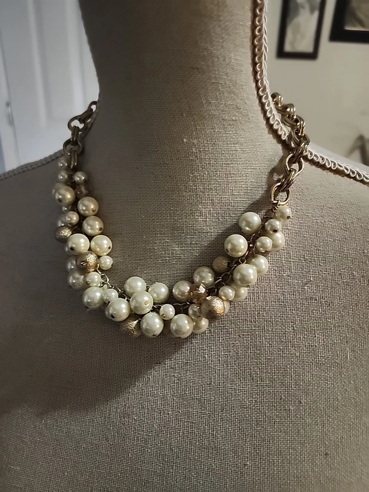 Jewel Kade Faux Pearl and Crystal Cluster Silver Tone Necklace - Image 3 of 4