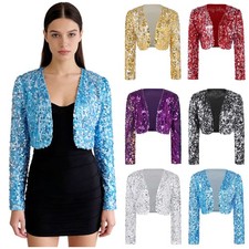 Women's Sequin Jacket Open Front Bolero Shrug Cropped Cardigan Wedding Birthday