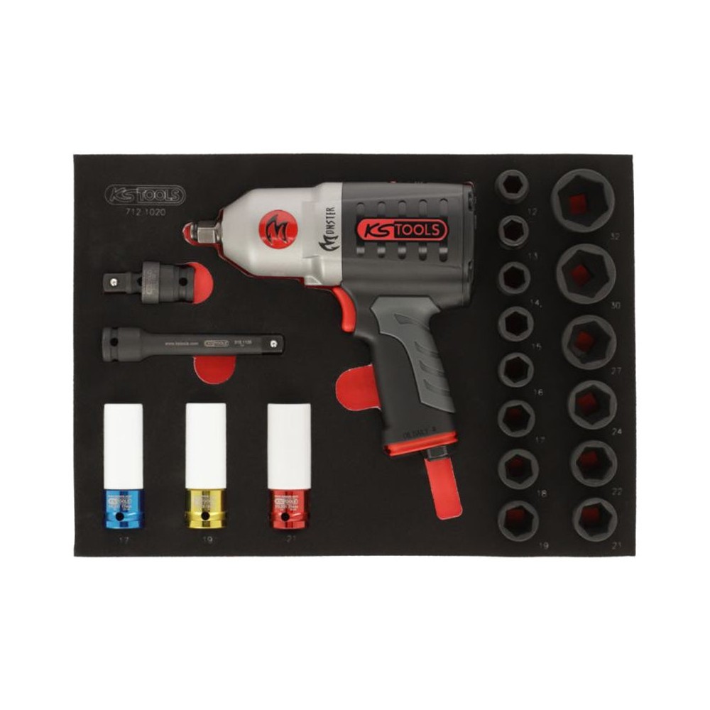 Coffret douilles pour clé à chocs 1/2 pneumatique KS TOOLS avec module de rangement servante