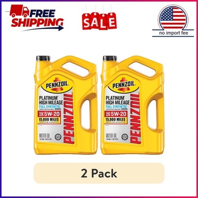 (2 pack) Pennzoil Platinum High Mileage Full Synthetic 5W-20 Motor Oil, 5 Quart