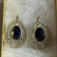Blue Sapphire Earring 925 Sterling Silver Handmade Casual Wear Danglers