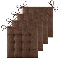 4 PCS 16 Inch Tufted Textured Square Dining Chair Cushions Ties Dark Coffee