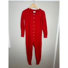 LL Bean Union Suit One Piece Button Front Long Sleeve Red Unisex XS Vintage