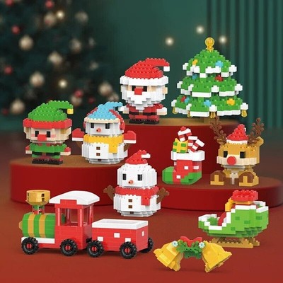 6X Christmas Building Block Gift Brick with Led Santa Claus Deer Eve Puzz NeU