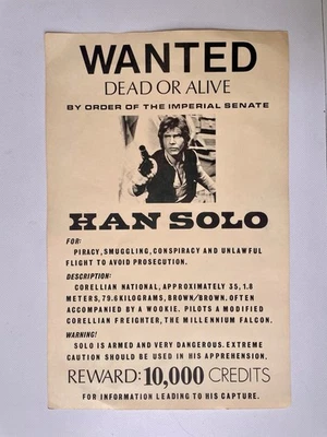 1977 Star Wars Poster Han Solo „Wanted Dead Or Alive“ 17” x 11” RARE! - Bild 1 von 4