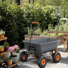 40lbs Poly Garden Cart Dump Wagon, Heavy Duty Yard Dump Cart Wagon, 4 Wheel