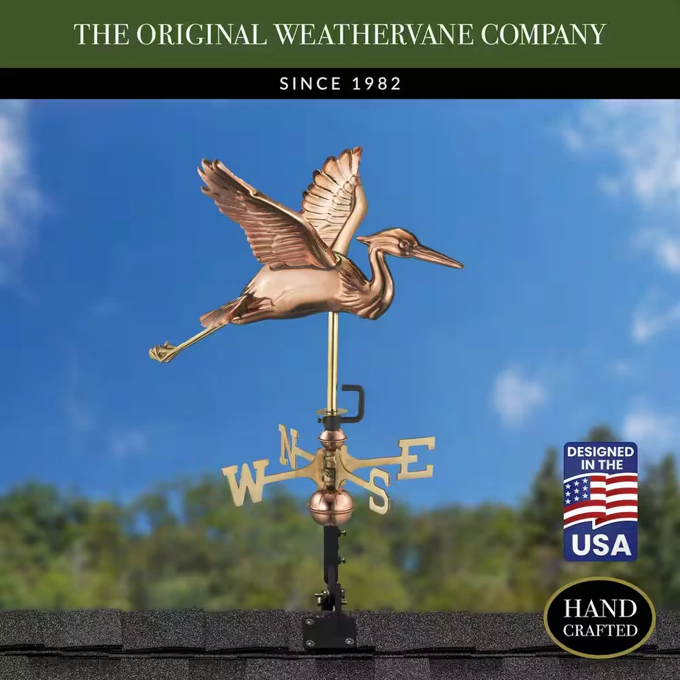 Blue Heron Cottage Weathervane - Pure Copper with Roof Mount - Image 2 of 4