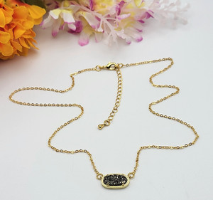 Authentic Silver Druzy Charm Gold Plated Necklace 20" Adjustable Dainty Minimalist