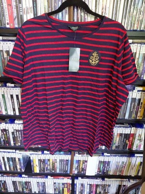 Ralph Lauren Red & Dark Blue Striped Navy Crest 3x Woman T Shirt New With Tags