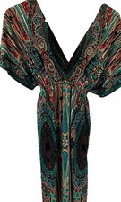 Urban Mango Multicolor Paisley Beaded V-Neck Kimono Sleeve A-Line Dress S