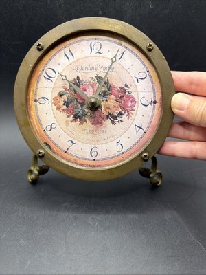 Timeworks Brass Le Jardin D' Emilie Fleuriste Mantel Desk Clock Works Floral