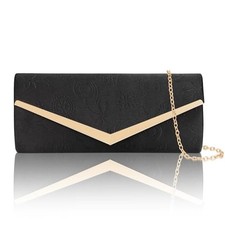 Clutch Purses for Women, Formal Satin Envelope Evening Bags w/Chain for Black