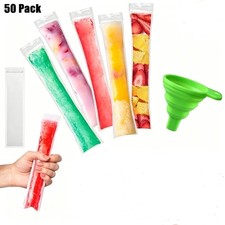 50 PCS Disposable Popsicle Mold Bags for Yogurt Ice Candy with Silicone Funnel