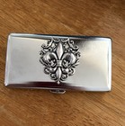Fleur de Lis Cigarette Case, Silver Chrome RFID Wallet Credit Business Card Case