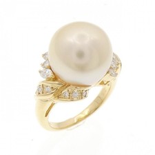 Authentic 18K Yellow Gold White Butterfly Pearl Ring 0.5" 246-000-440-0875