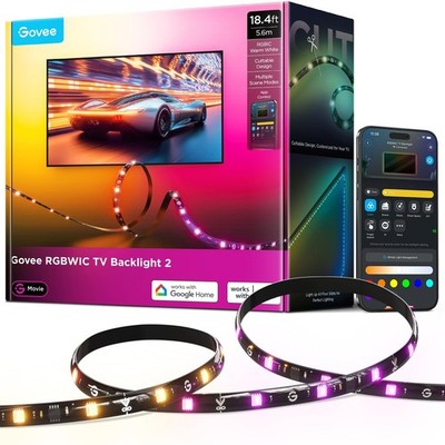 Color Changing LED TV Backlight Strips, 18.4ft Cuttable for 32-86 Inch TVs, Musi