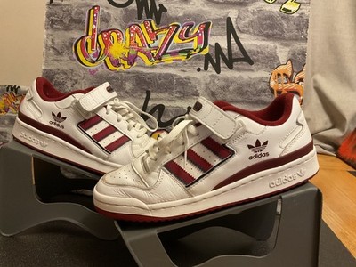 Adidas Forum Low Herren Schnürschuhe Sneaker Weiß & Burgunder UK8,5 Klassiker Retro
