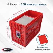 1 BCW Red Short Comic Book Stackable Storage Box Bin Sliding Lock Lid Label Slot