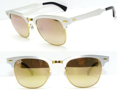 RAY BAN SUNGLASSES GOLD MIRROR BROWN ALUMINUM RB 3507 51 CLUBMASTER SQUARE 3016