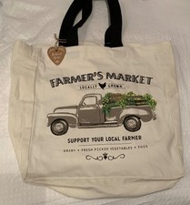 NEW Farmers Market Canvas Tote Bag Shopper 2 Handle Truck PrintCream MultiColor