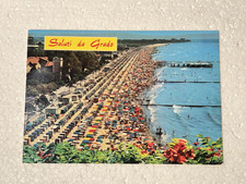 GRADO LA SPIAGGIA VECCHIA CARTOLINA OLD POSTCARD PANORAMA MARE SABBIA