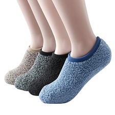 4/6 Pairs Cozy Winter Fuzzy Women Socks Grip Khaki/Gray/Black/Blue 4pairs
