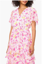 Vince Camuto Floral Tiered Midi Dress Violet Blush Size Large